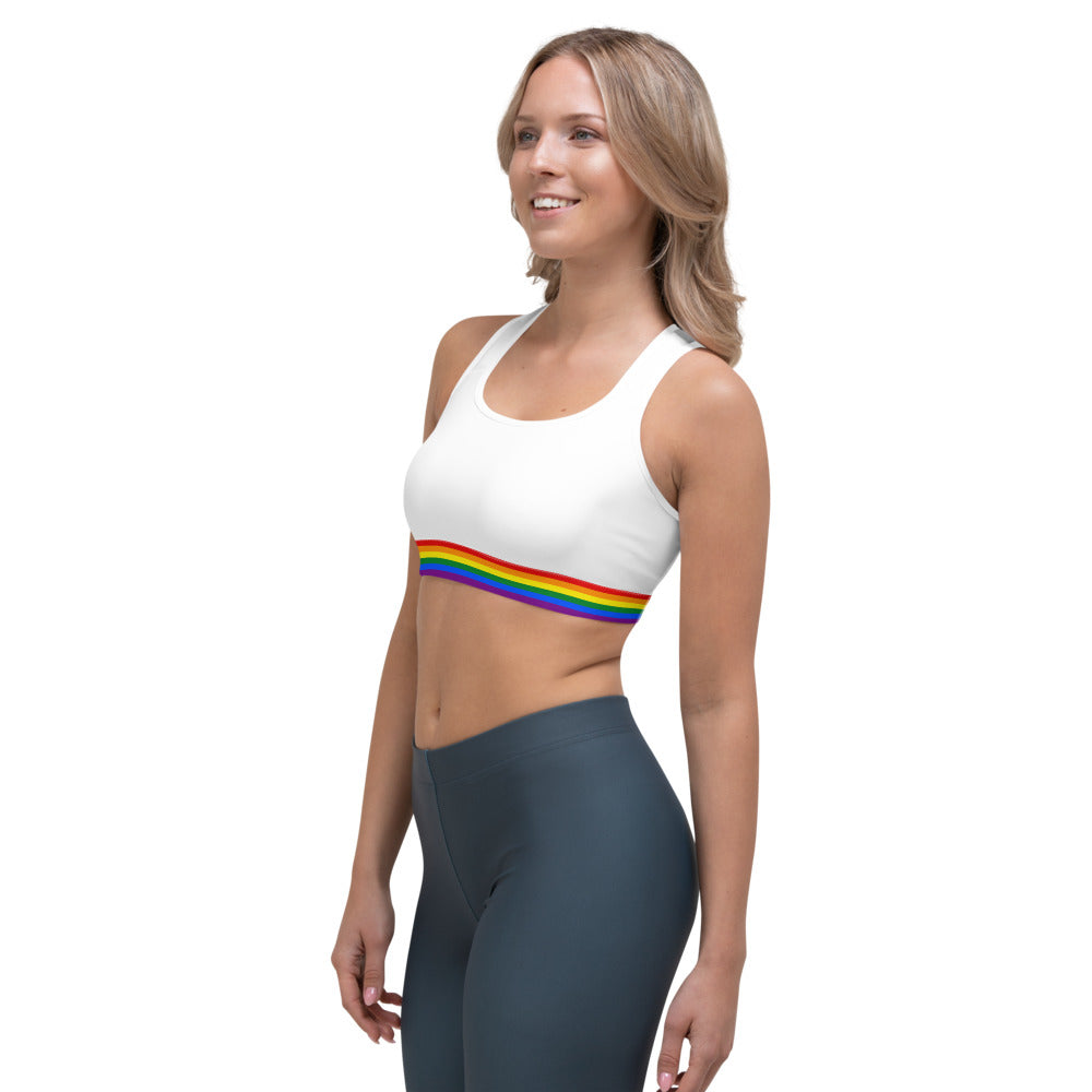 Trans Pride Flag Trim Sports Bra (White)