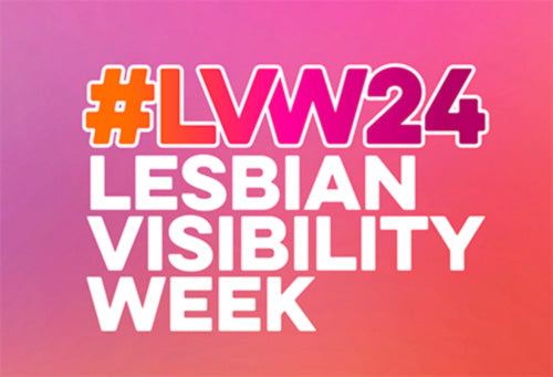 Lesbian Visibility Week logo on a pink and orange graduated background