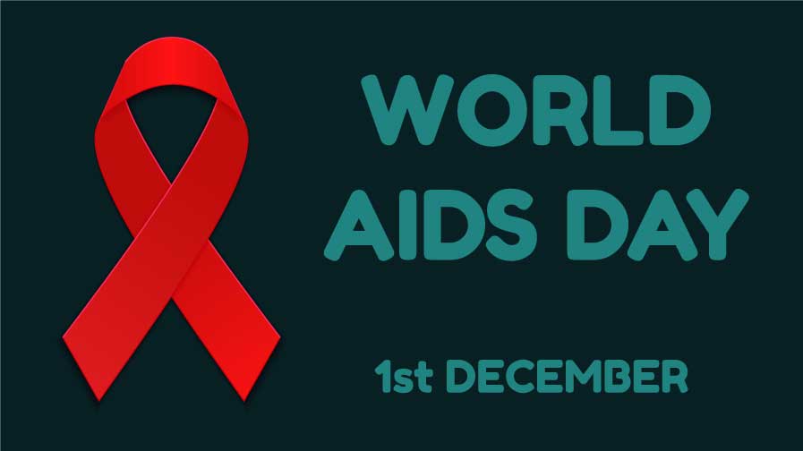 A World AIDS Day red ribbon with the words World AIDS Day and the date 1st of December