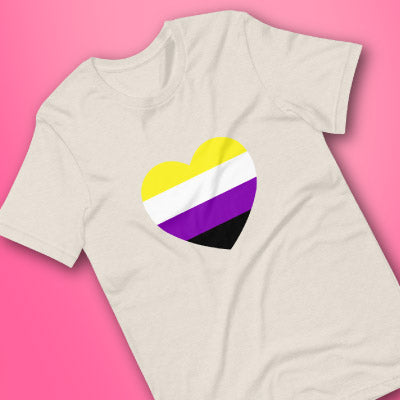 Non-Binary Pride Flag Heart T-Shirt by The Rainbow Stores