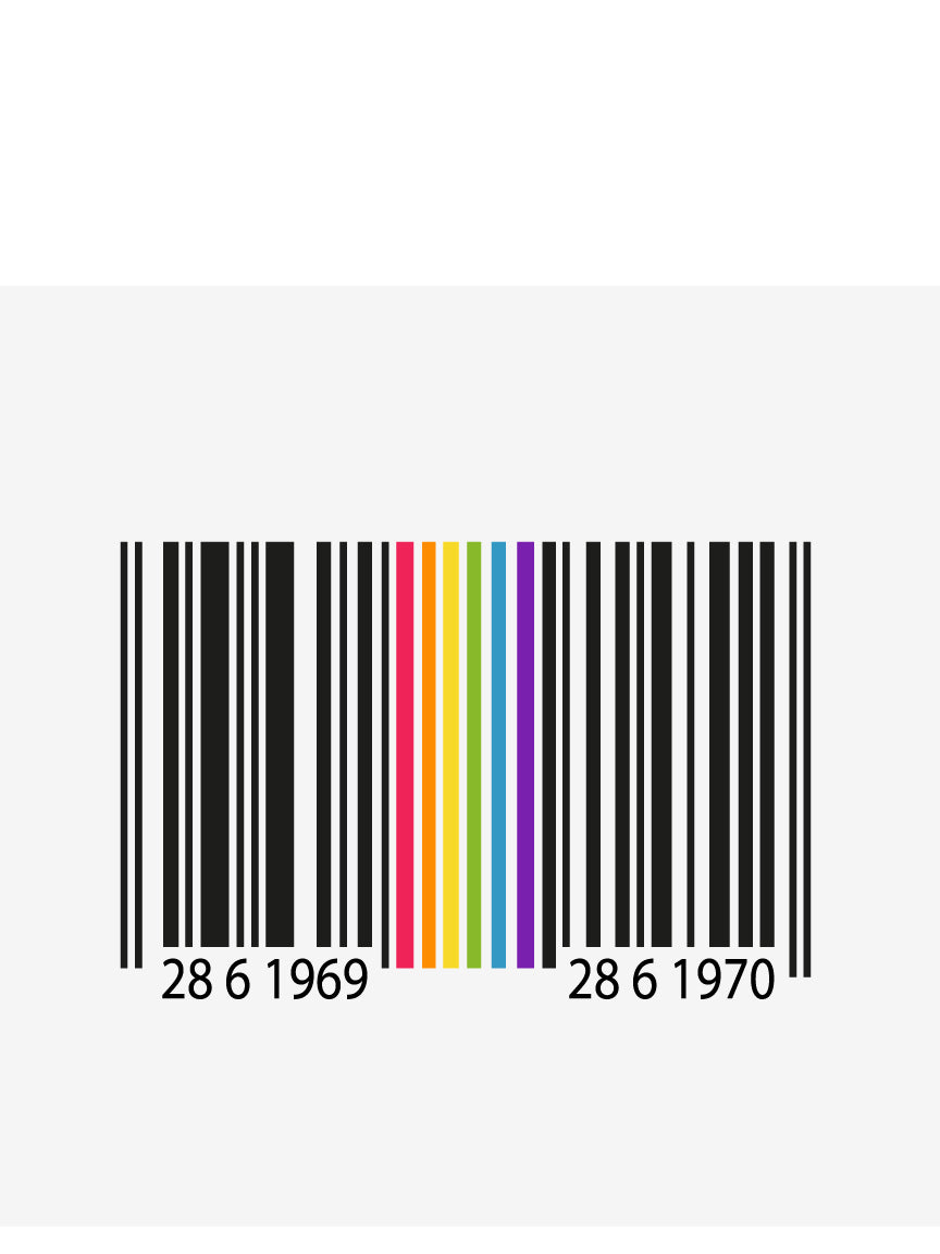 Rainbow Barcode Sleeve With Stonewall And First Pride Dates T-Shirt T-shirts The Rainbow Stores