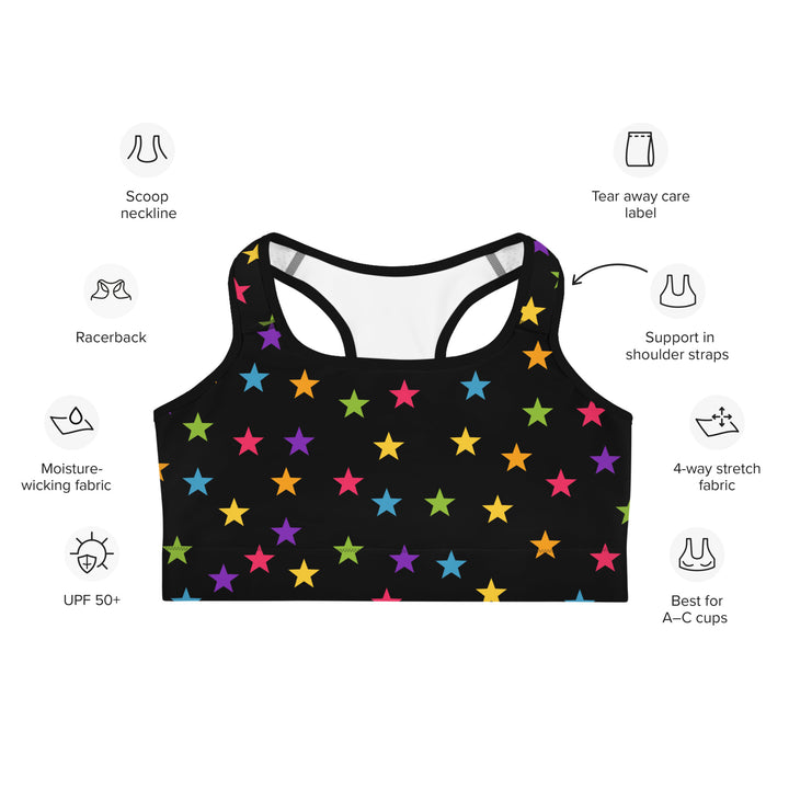 Rainbow Stars Black Sports Bra Sports Bras The Rainbow Stores