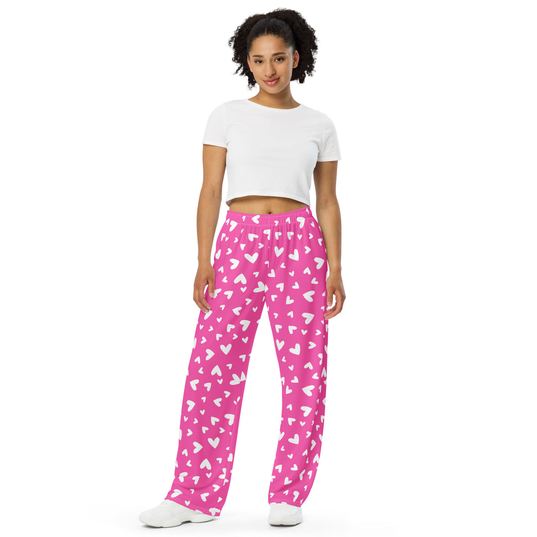 Pink Hearts Wide-leg Pants/Trousers Pants/Trousers The Rainbow Stores