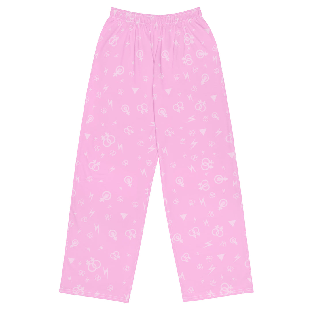 Lesbian Symbols on Pink Wide Leg Pants/Trousers Pants/Trousers The Rainbow Stores