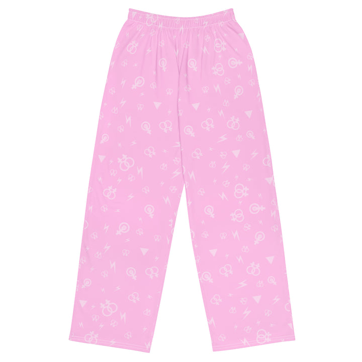 Lesbian Symbols on Pink Wide Leg Pants/Trousers Pants/Trousers The Rainbow Stores