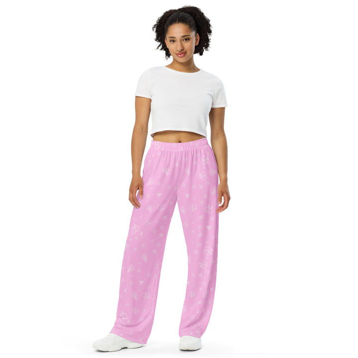 Lesbian Symbols on Pink Wide Leg Pants/Trousers Pants/Trousers The Rainbow Stores