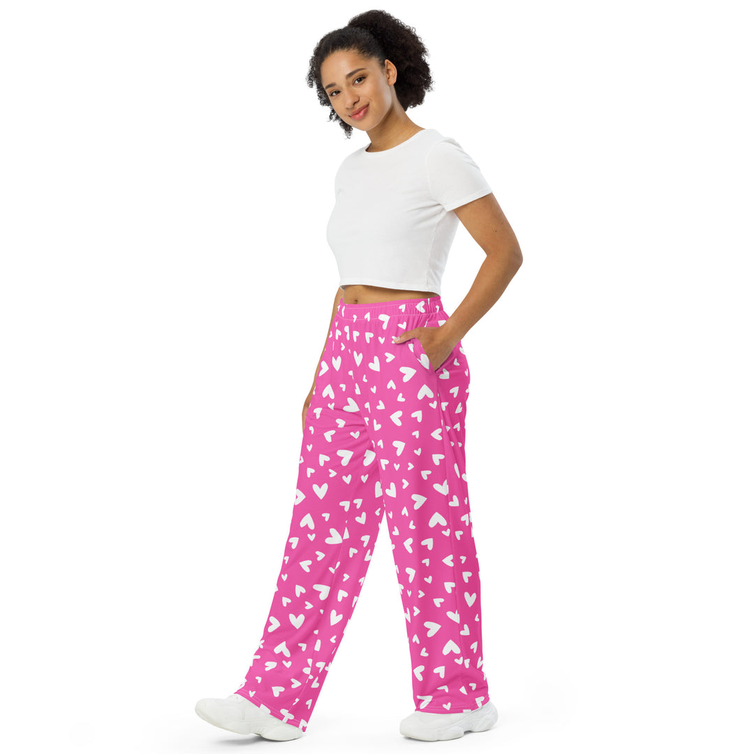 Pink Hearts Wide-leg Pants/Trousers Pants/Trousers The Rainbow Stores