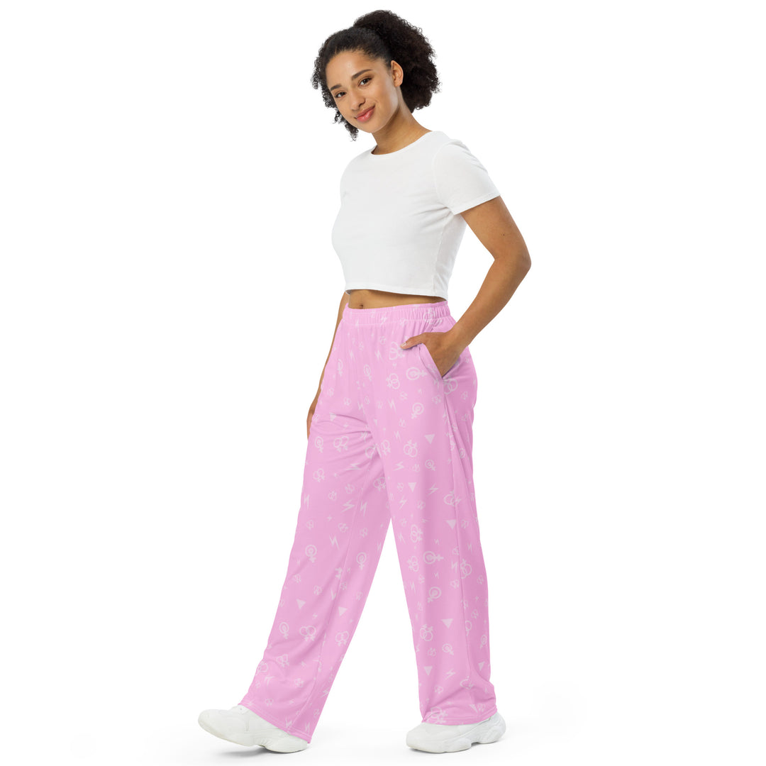 Lesbian Symbols on Pink Wide Leg Pants/Trousers Pants/Trousers The Rainbow Stores