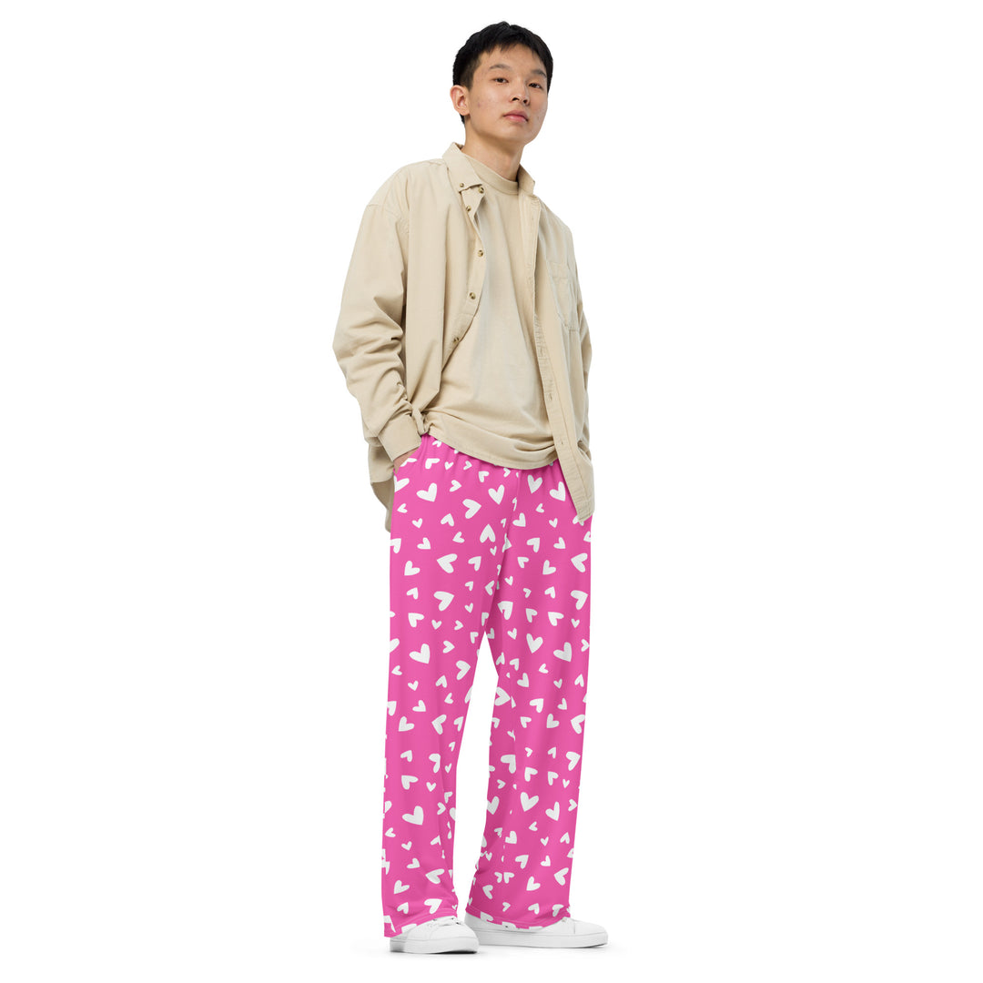 Pink Hearts Wide-leg Pants/Trousers Pants/Trousers The Rainbow Stores