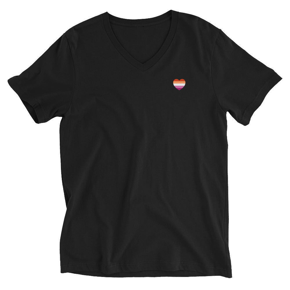 Small Lesbian Pride Heart V-Neck T-Shirt T-shirts The Rainbow Stores