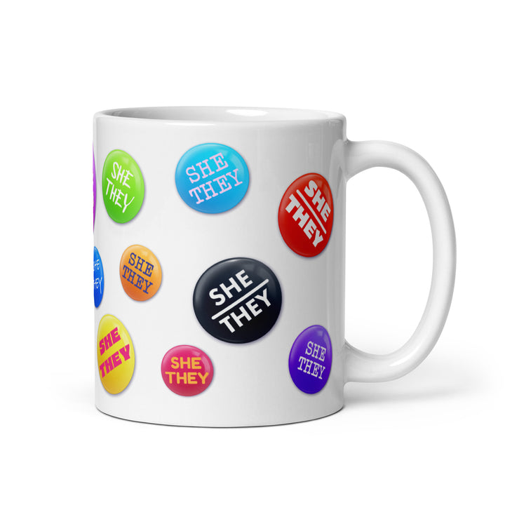 She They Pronoun Badges Mug Mugs The Rainbow Stores