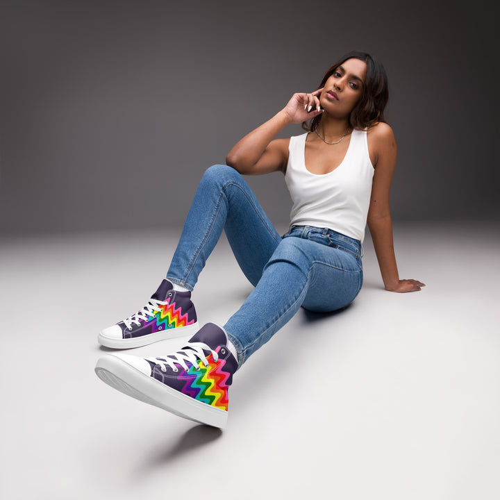 Wavy Gilbert Baker Rainbow Pride Flag High Top Trainers (female sizes) High Tops The Rainbow Stores