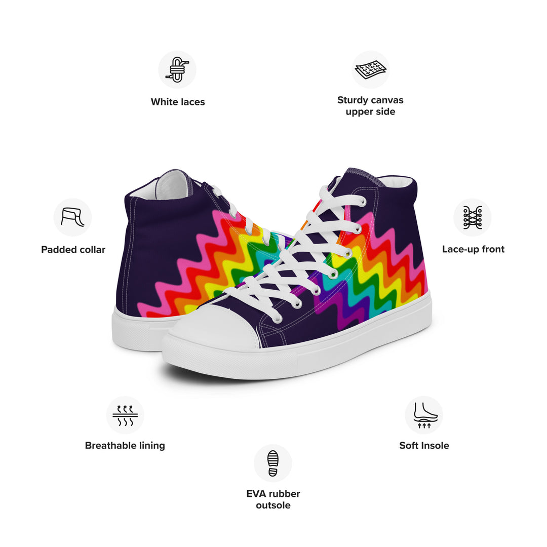 Wavy Gilbert Baker Rainbow Pride Flag High Top Trainers (female sizes) High Tops The Rainbow Stores