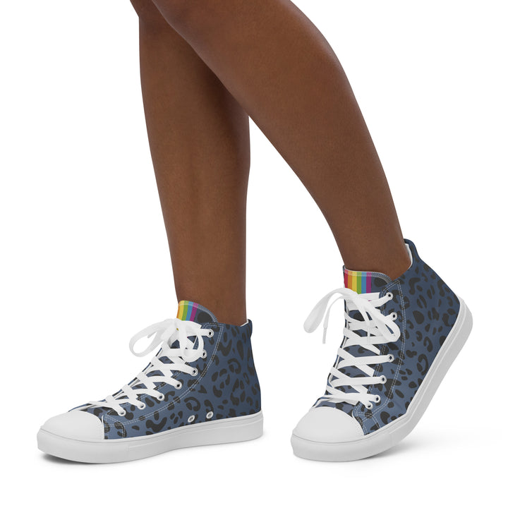 Rainbow Flag Blue Leopard Print High Top Trainers (female sizes) High Tops The Rainbow Stores