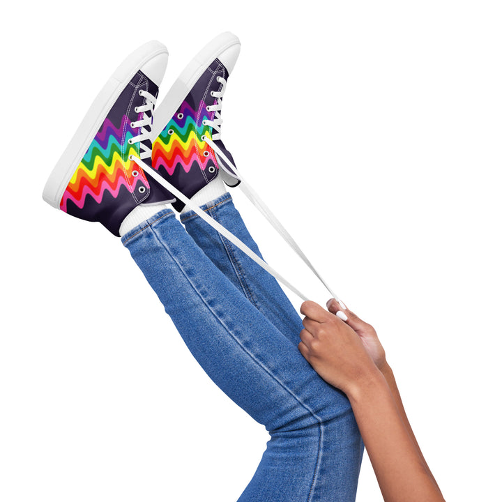 Wavy Gilbert Baker Rainbow Pride Flag High Top Trainers (female sizes) High Tops The Rainbow Stores