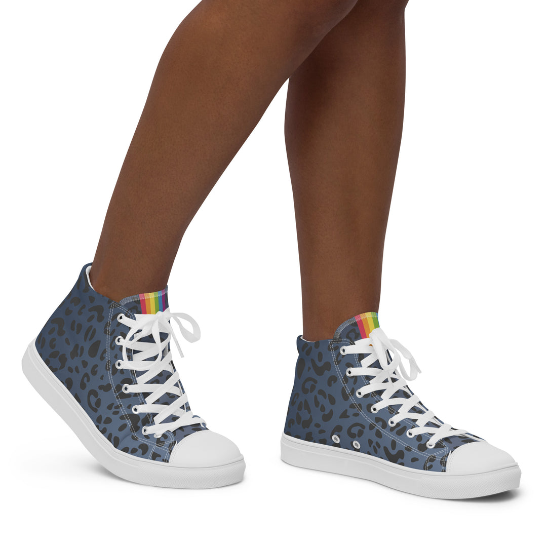 Rainbow Flag Blue Leopard Print High Top Trainers (female sizes) High Tops The Rainbow Stores