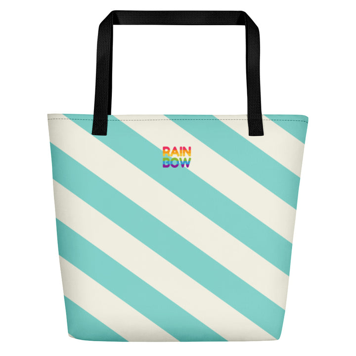 Aqua and Cream Stripes Large Tote/Beach Bag Bags The Rainbow Stores