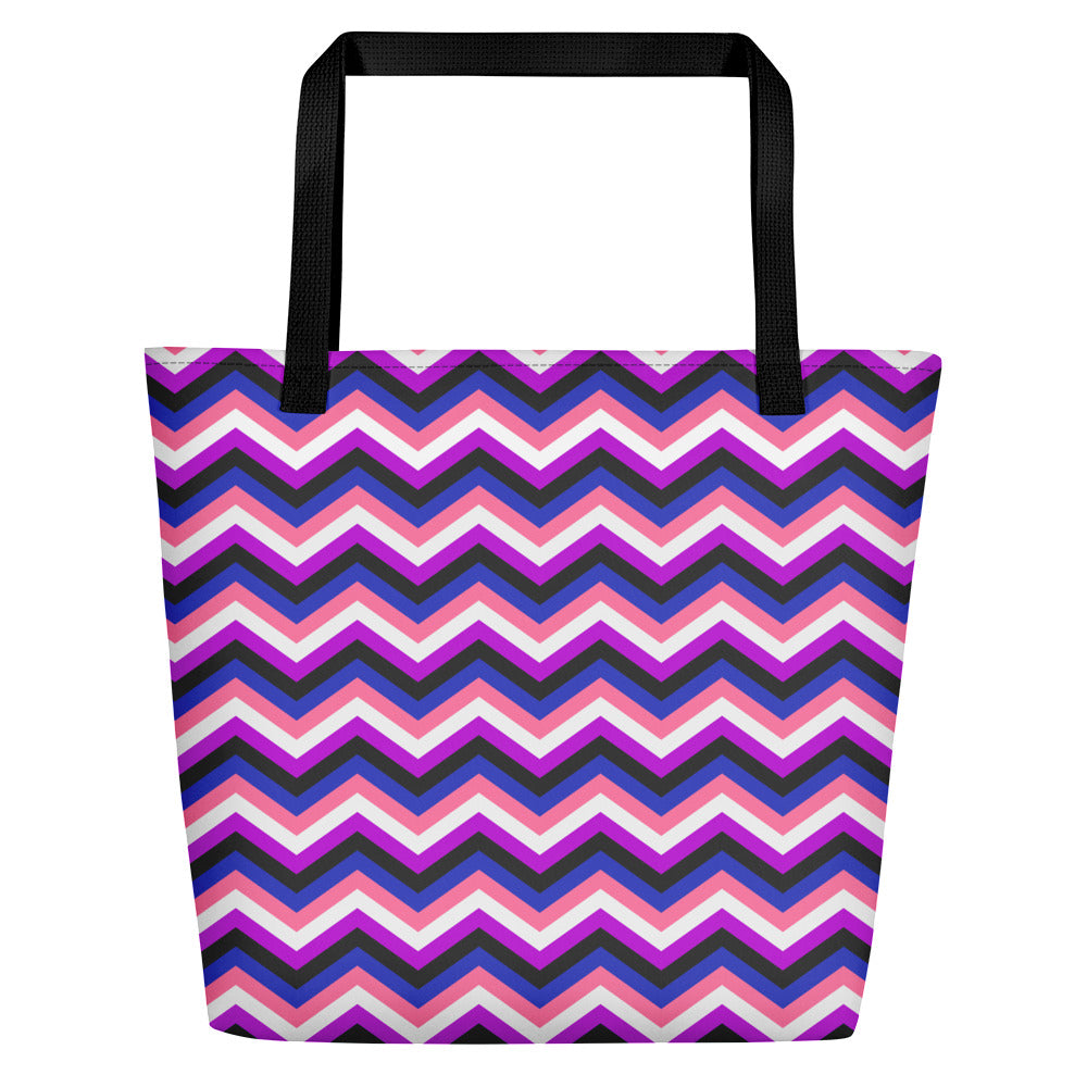 Gender Fluid Flag Zig Zag Large Tote/Beach Bag Bags The Rainbow Stores