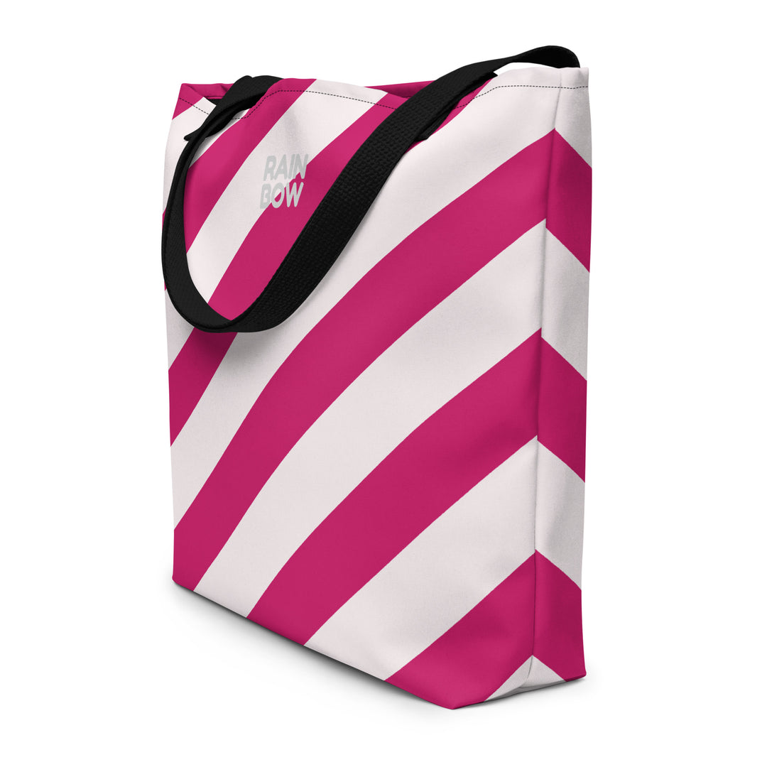 Raspberry and Cream Stripes Large Tote/Beach Bag Bags The Rainbow Stores