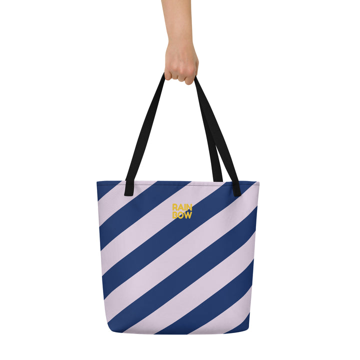 Pink And Blue Stripes Large Tote/Beach Bag Bags The Rainbow Stores