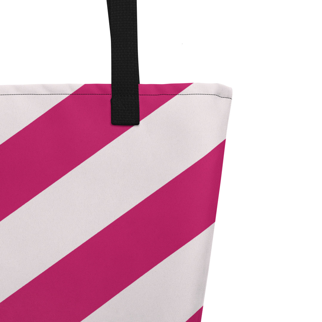 Raspberry and Cream Stripes Large Tote/Beach Bag Bags The Rainbow Stores