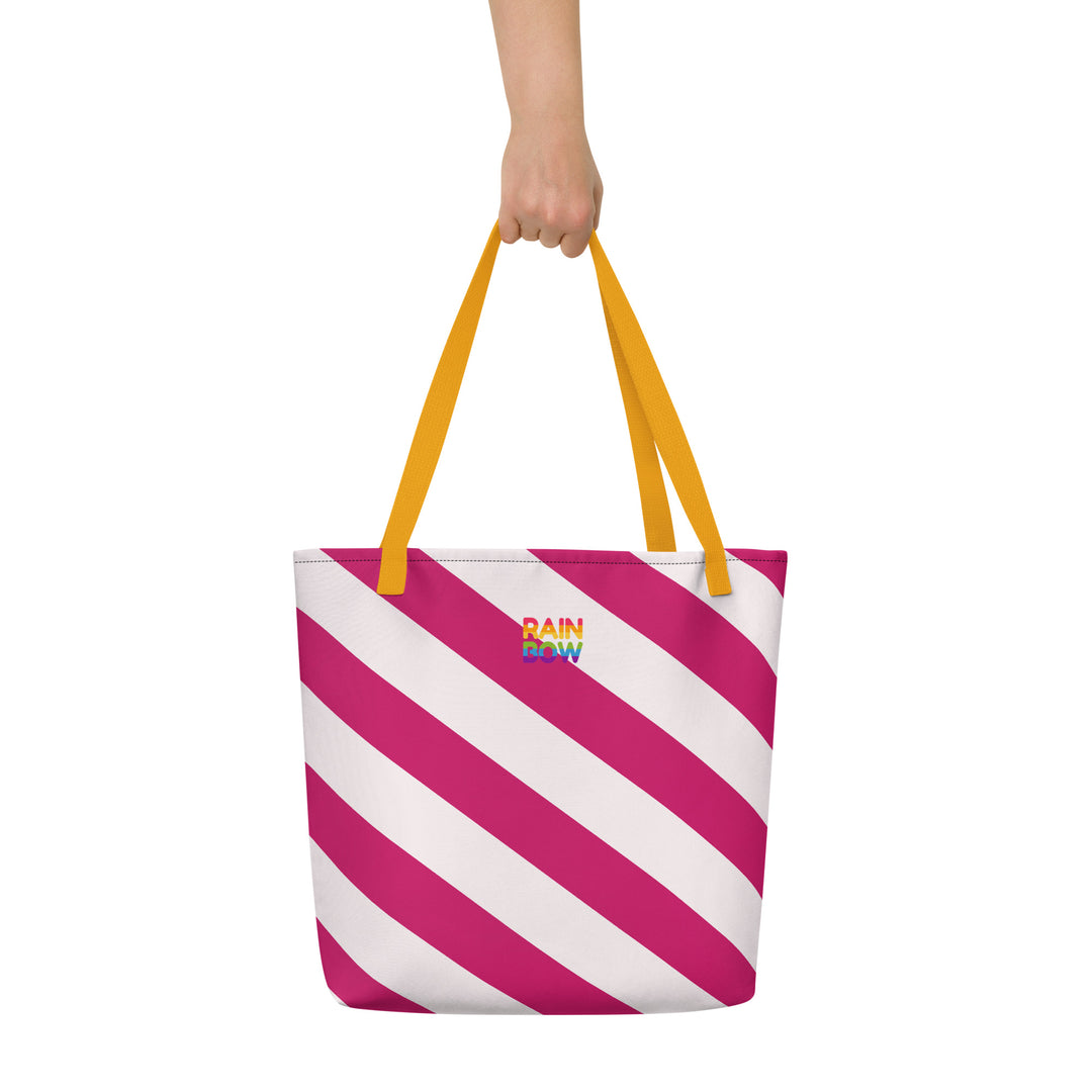 Raspberry and Cream Stripes Large Tote/Beach Bag Bags The Rainbow Stores