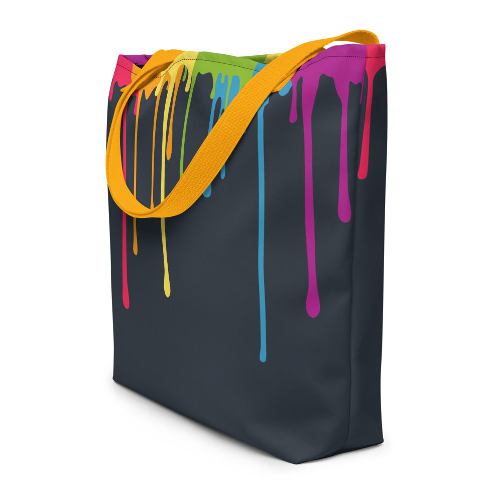 Rainbow Paint Drips Large Tote/Beach Bag Bags The Rainbow Stores