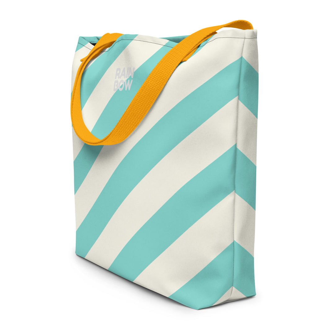 Aqua and Cream Stripes Large Tote/Beach Bag Bags The Rainbow Stores