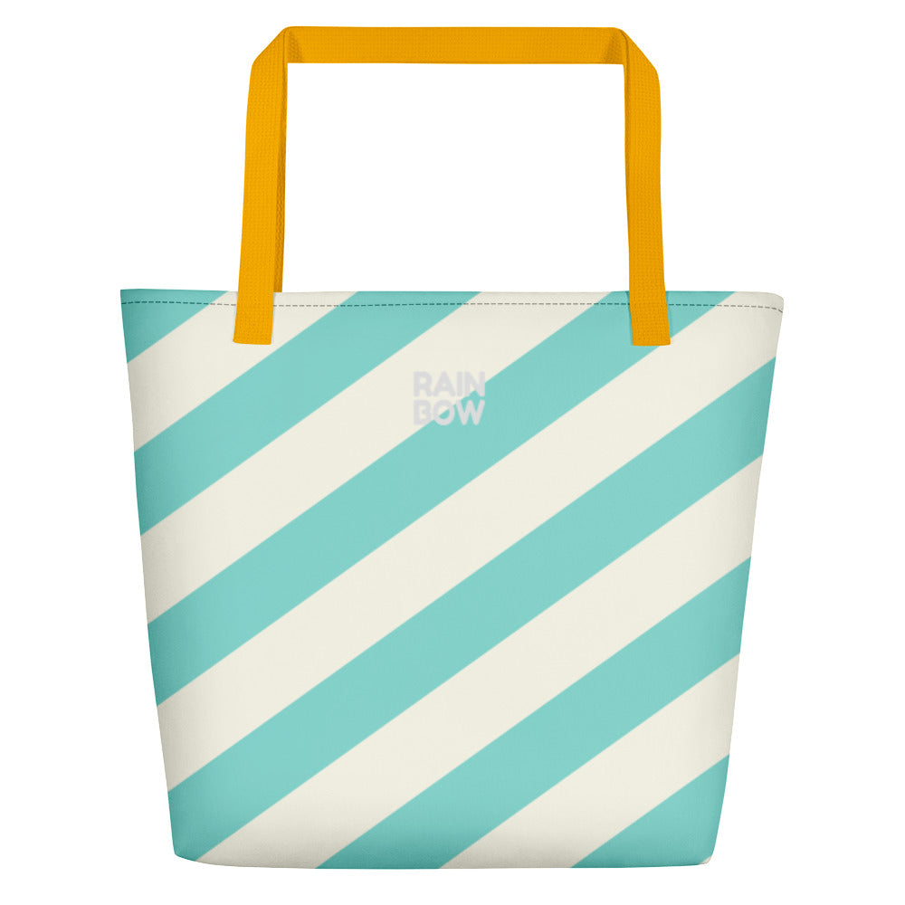 Aqua and Cream Stripes Large Tote/Beach Bag Bags The Rainbow Stores