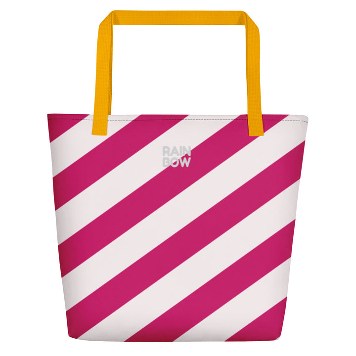 Raspberry and Cream Stripes Large Tote/Beach Bag Bags The Rainbow Stores