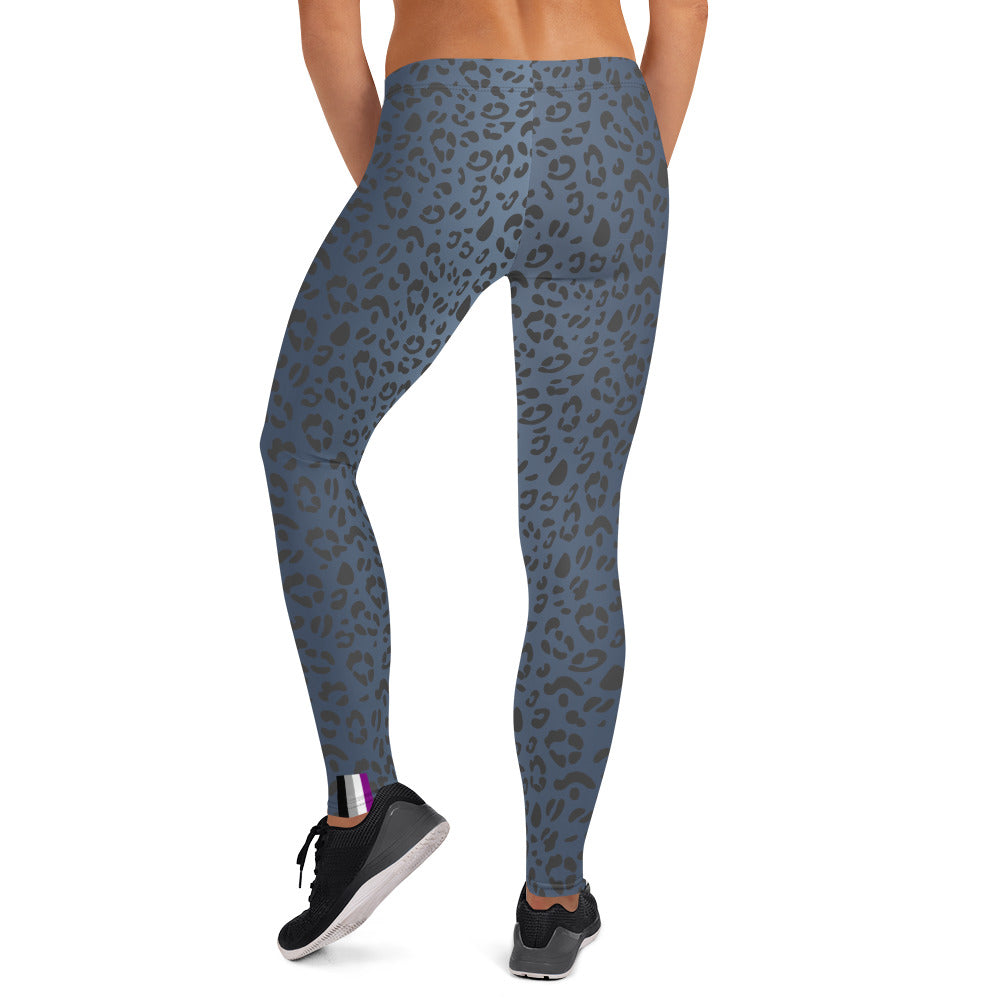 Asexual Pride Flash Blue Leopard Print Leggings Leggings The Rainbow Stores