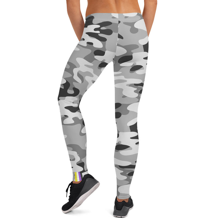 Non-Binary Pride Flash Grey Camo Leggings Leggings The Rainbow Stores