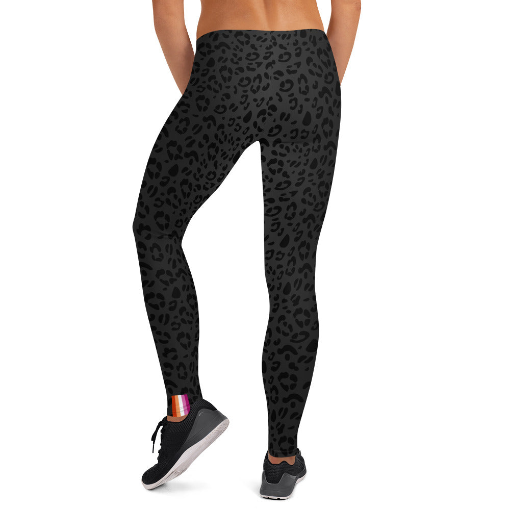 Lesbian Pride Flash Black Leopard Print Leggings Leggings The Rainbow Stores