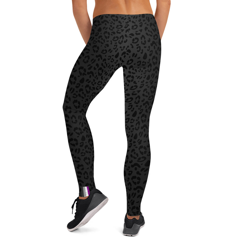 Asexual Pride Flash Black Leopard Print Leggings Leggings The Rainbow Stores