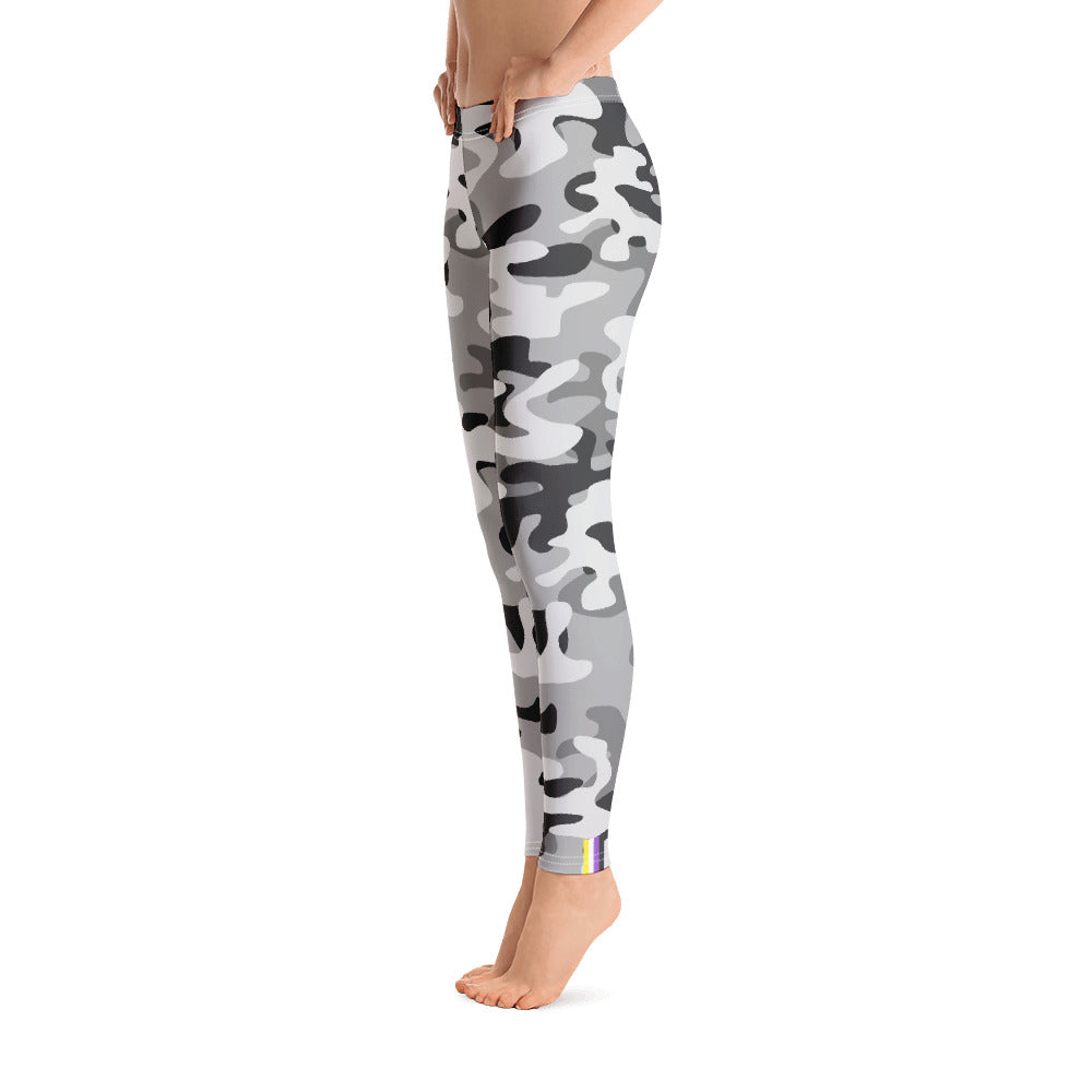 Non-Binary Pride Flash Grey Camo Leggings Leggings The Rainbow Stores