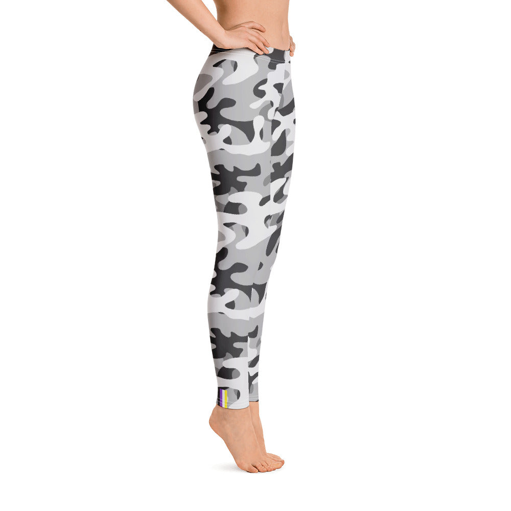 Non-Binary Pride Flash Grey Camo Leggings Leggings The Rainbow Stores