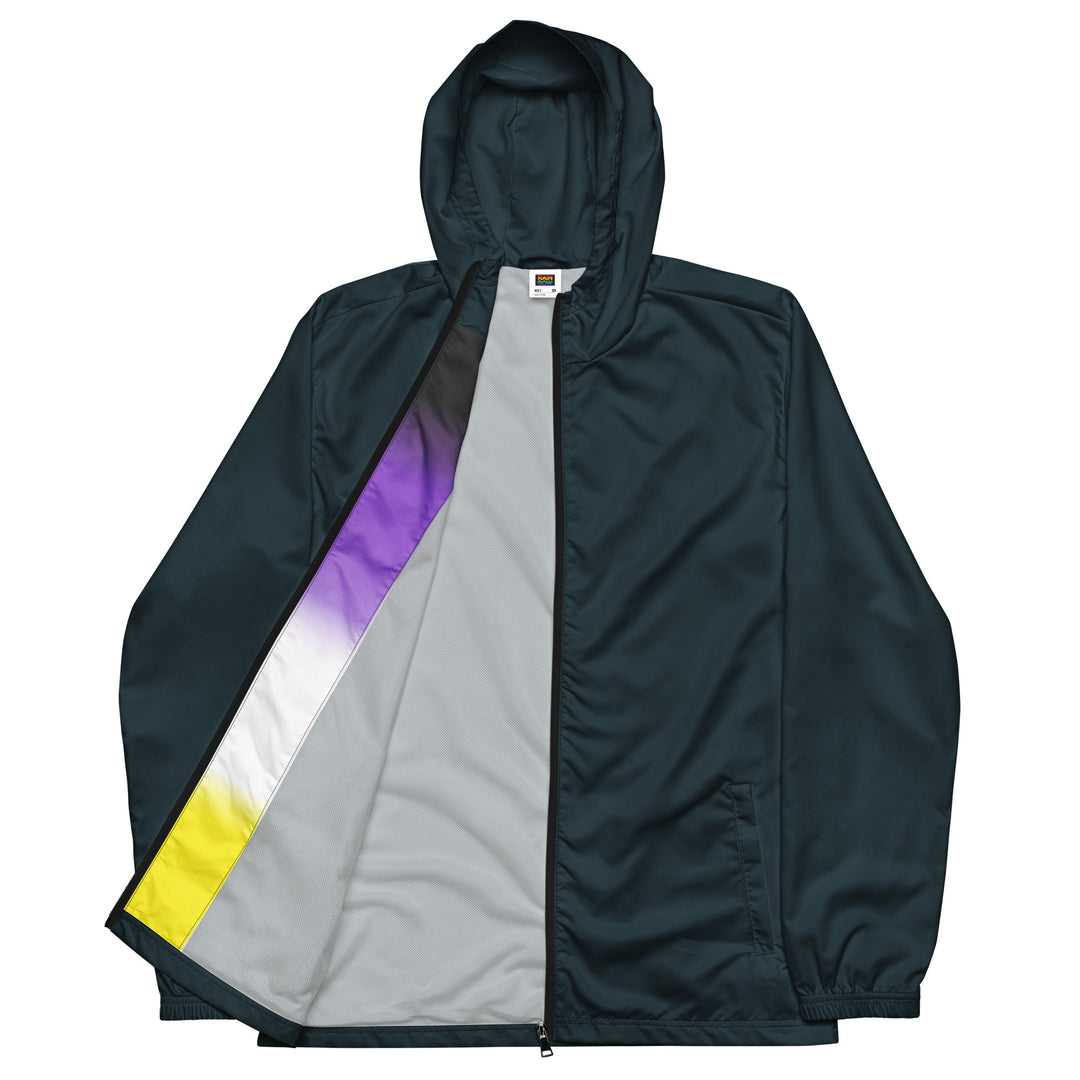 Midnight Blue Windbreaker With Non-Binary Pride Inside Windbreaker The Rainbow Stores