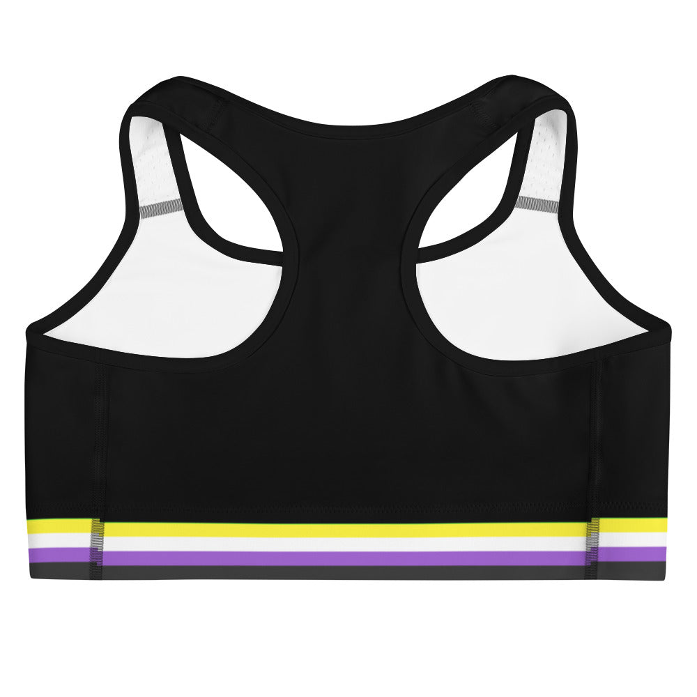 Non-Binary Pride Flag Trim Sports Bra (Black) Sports Bras The Rainbow Stores