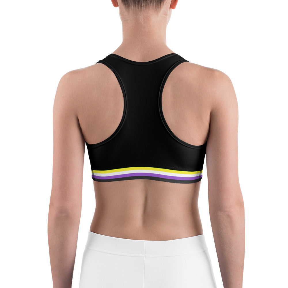 Non-Binary Pride Flag Trim Sports Bra (Black) Sports Bras The Rainbow Stores