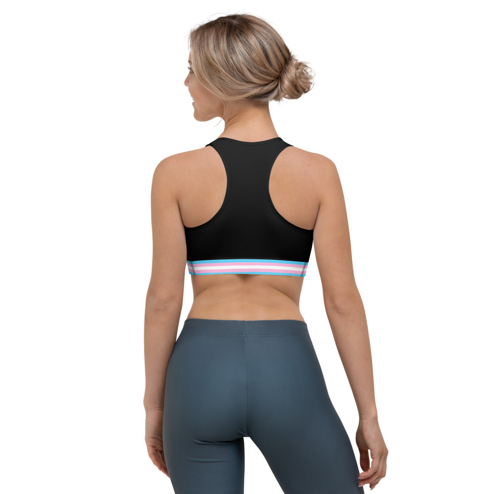 Trans Pride Flag Trim Sports Bra (Black) Sports Bras The Rainbow Stores