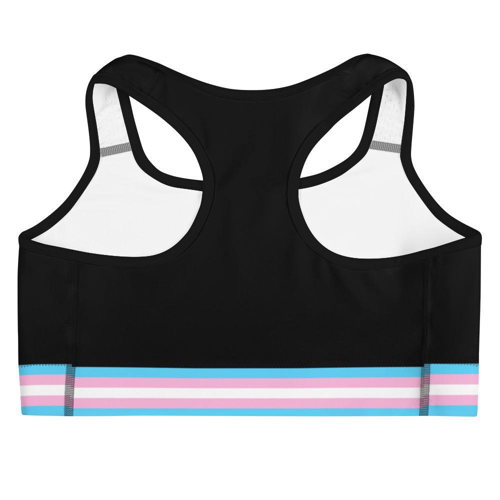 Trans Pride Flag Trim Sports Bra (Black) Sports Bras The Rainbow Stores