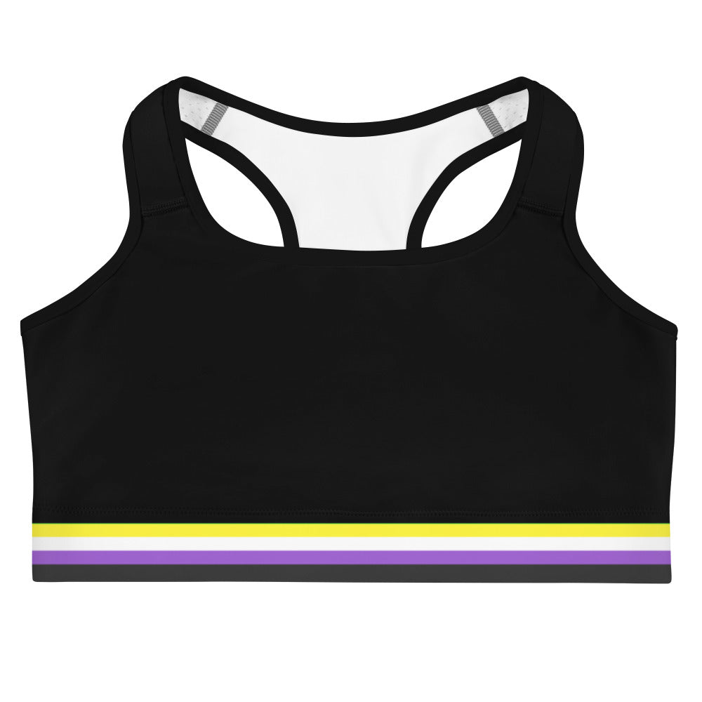 Non-Binary Pride Flag Trim Sports Bra (Black) Sports Bras The Rainbow Stores