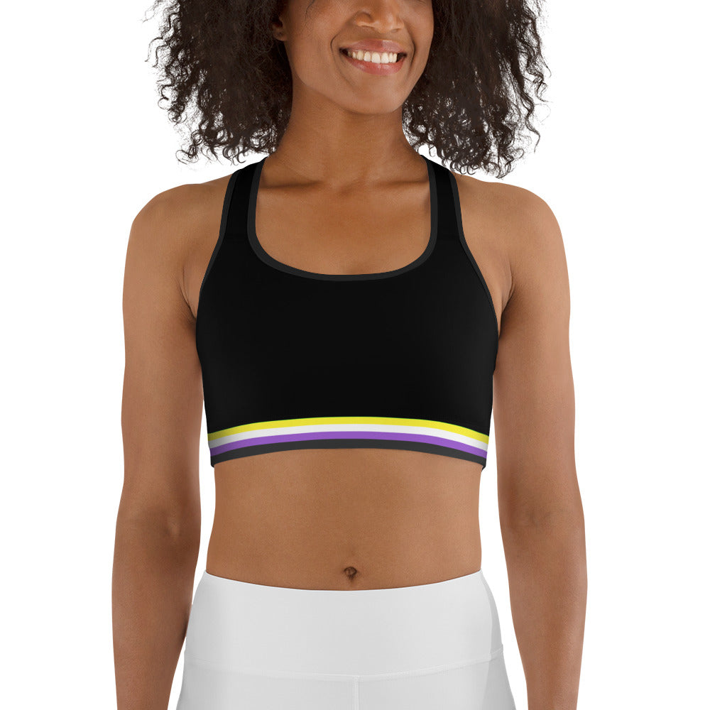 Non-Binary Pride Flag Trim Sports Bra (Black) Sports Bras The Rainbow Stores