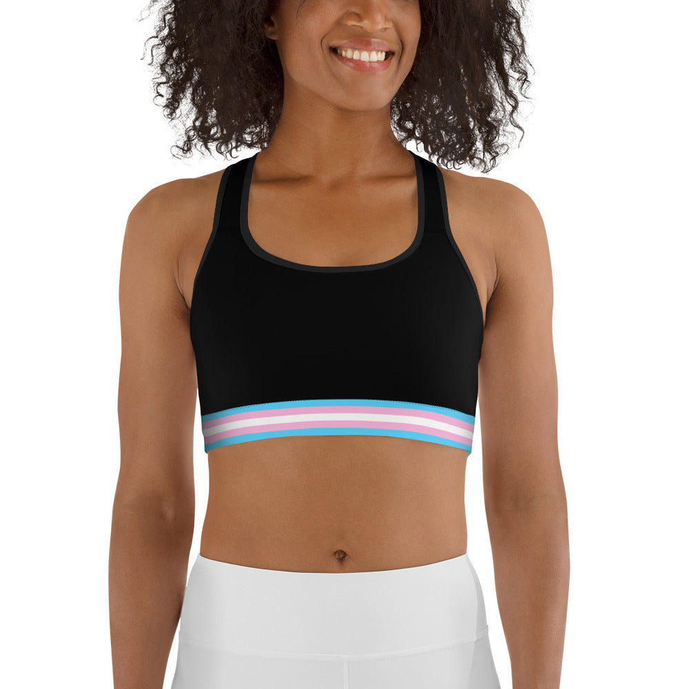 Trans Pride Flag Trim Sports Bra (Black) Sports Bras The Rainbow Stores