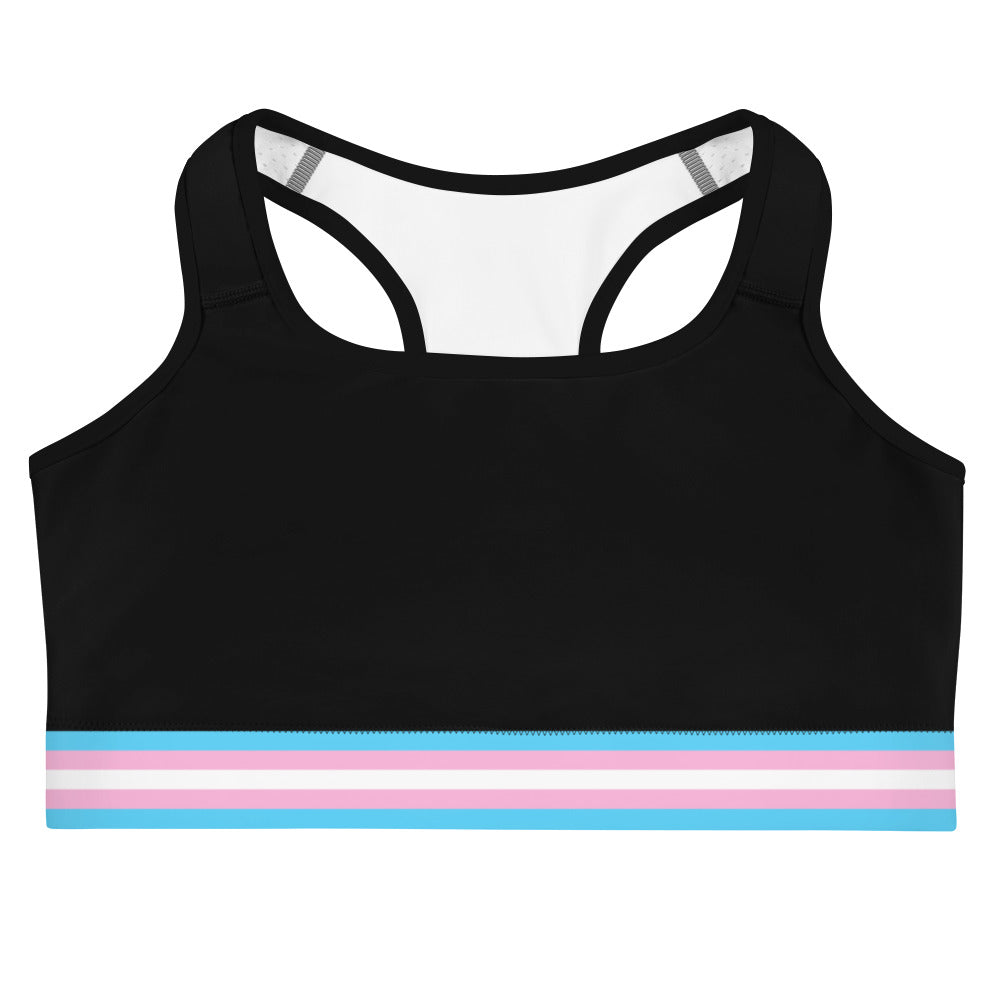 Trans Pride Flag Trim Sports Bra (Black) Sports Bras The Rainbow Stores