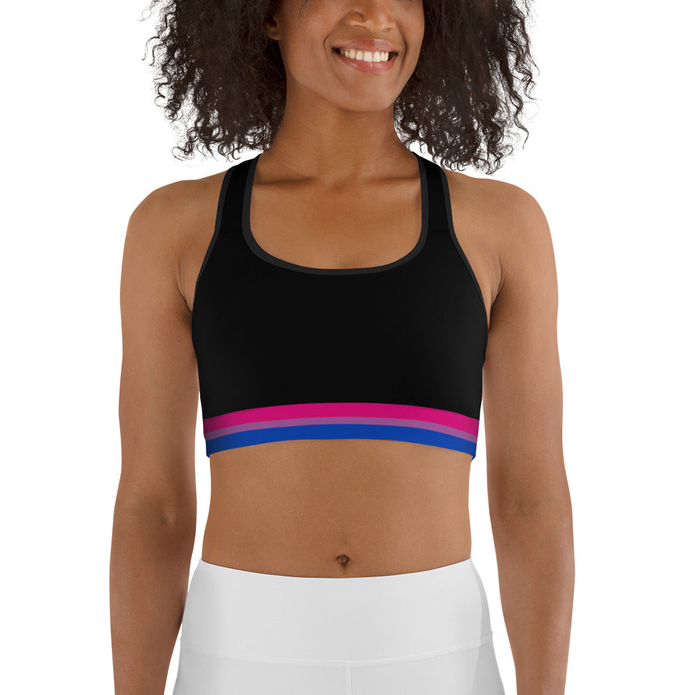 Bisexual Pride Flag Trim Sports Bra (Black) Sports Bras The Rainbow Stores