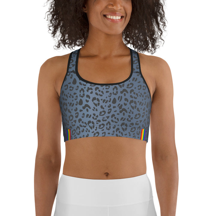 Rainbow Pride Flash Blue Leopard Print Sports Bra Sports Bras The Rainbow Stores