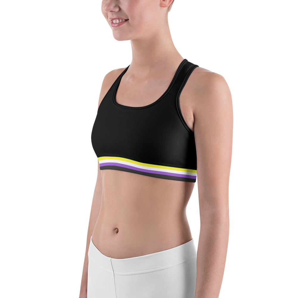 Non-Binary Pride Flag Trim Sports Bra (Black) Sports Bras The Rainbow Stores