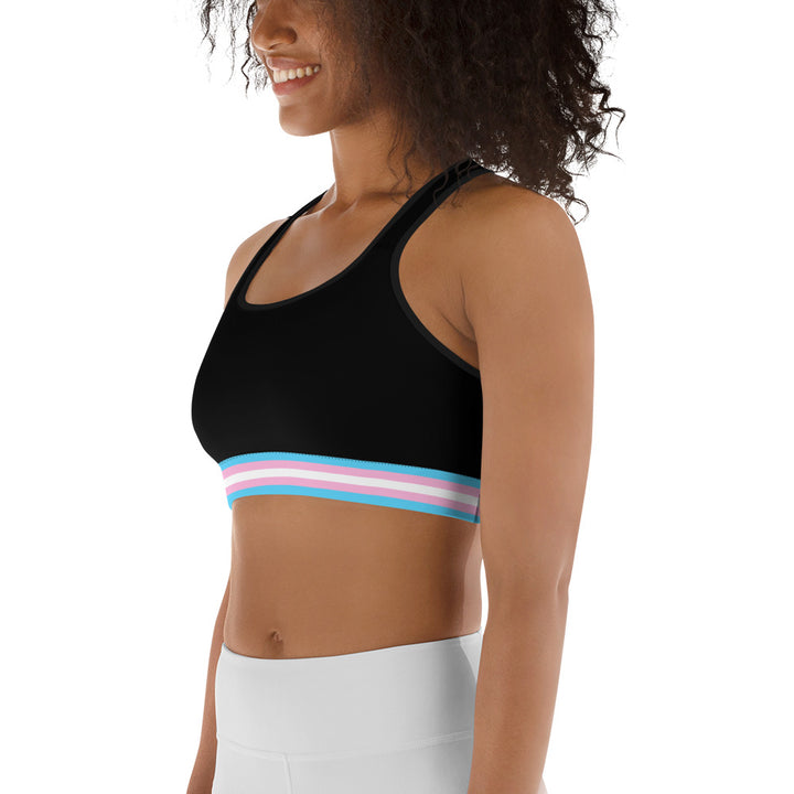 Trans Pride Flag Trim Sports Bra (Black) Sports Bras The Rainbow Stores