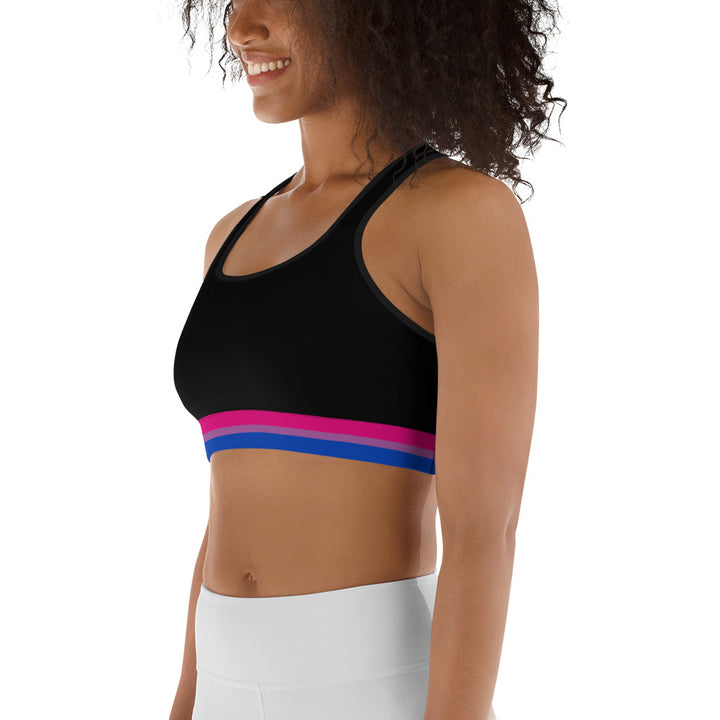 Bisexual Pride Flag Trim Sports Bra (Black) Sports Bras The Rainbow Stores